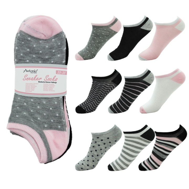 10er Pack Damen Sneaker Socken » Set 10 Paar Strümpfe » Sneakersocken & Kurzsocken in Einheitsgröße (36-41)