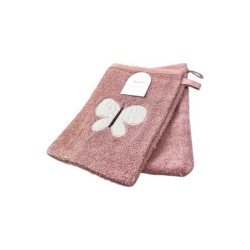 2er Pack Baby Waschhandschuhe » Set 2 Kinder Waschlappen Frottee » 21 x 15 cm reine Baumwolle » Wasch Handschuhe - Rosa