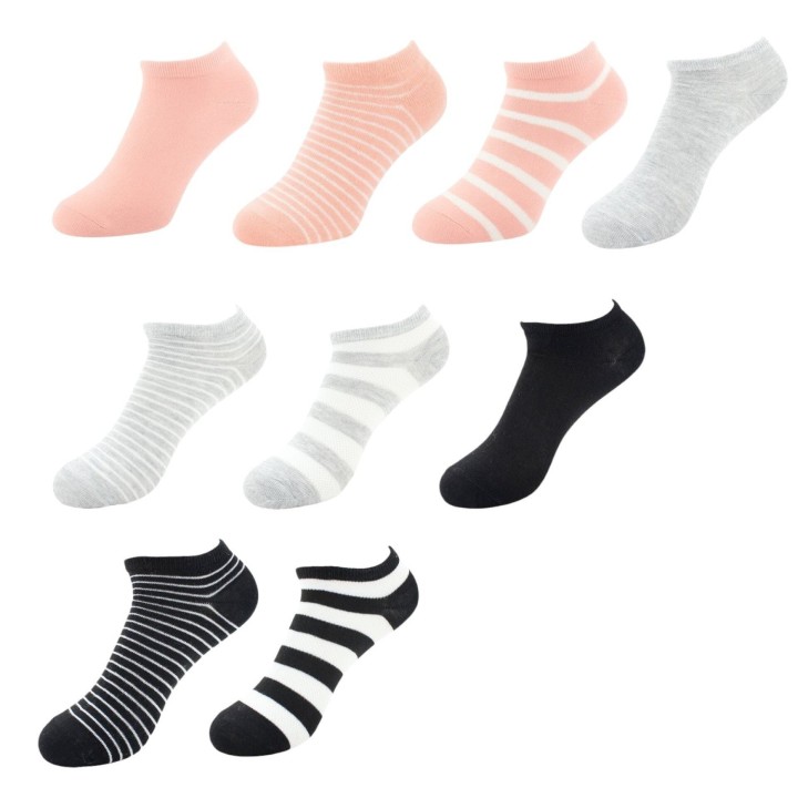 9er Pack Damen Sneaker Socken » Set 9 Paar Strümpfe » Sneakersocken & Kurzsocken » gestreifte Damensocken für Sneaker & Sport