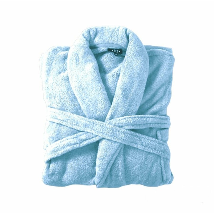 Bademantel flauschig » Saunamantel in Teddy-Plüsch Qualität » leichter/dünner Morgenmantel 100 cm lang » unisex - Babyblau