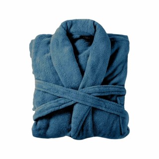 Bademantel flauschig » Saunamantel in Teddy-Plüsch Qualität » leichter/dünner Morgenmantel 100 cm lang » unisex - Blau