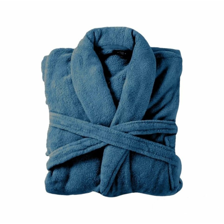 Bademantel flauschig » Saunamantel in Teddy-Plüsch Qualität » leichter/dünner Morgenmantel 100 cm lang » unisex - Blau