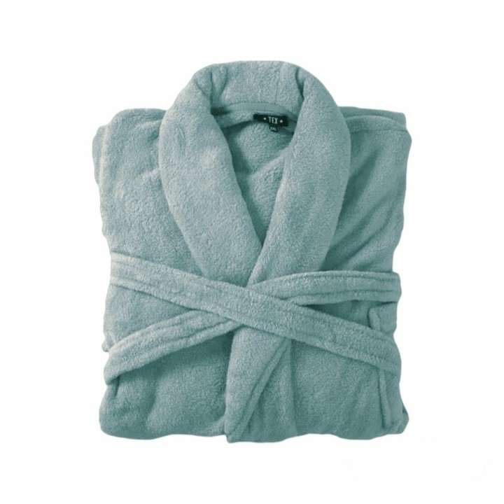 Bademantel flauschig » Saunamantel in Teddy-Plüsch Qualität » leichter/dünner Morgenmantel 100 cm lang » unisex - Blau-Grau