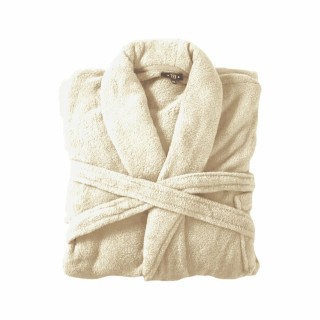 Bademantel flauschig » Saunamantel in Teddy-Plüsch Qualität » leichter/dünner Morgenmantel 100 cm lang » unisex - Creme