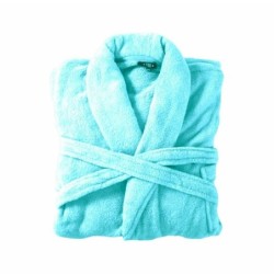 Bademantel flauschig » Saunamantel in Teddy-Plüsch Qualität » leichter/dünner Morgenmantel 100 cm lang » unisex - Cyan