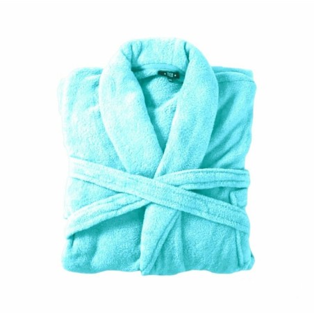 Bademantel flauschig » Saunamantel in Teddy-Plüsch Qualität » leichter/dünner Morgenmantel 100 cm lang » unisex - Cyan