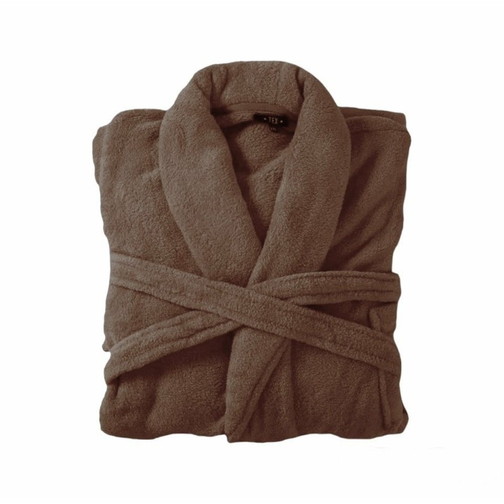 Bademantel flauschig » Saunamantel in Teddy-Plüsch Qualität » leichter/dünner Morgenmantel 100 cm lang » unisex - Dunkelbraun