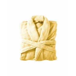 Bademantel flauschig » Saunamantel in Teddy-Plüsch Qualität » leichter/dünner Morgenmantel 100 cm lang » unisex - Goldgelb