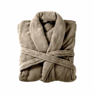 Bademantel flauschig » Saunamantel in Teddy-Plüsch Qualität » leichter/dünner Morgenmantel 100 cm lang » unisex - Hellbraun