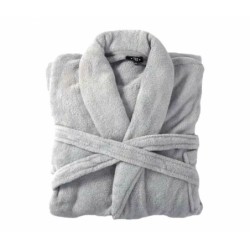 Bademantel flauschig » Saunamantel in Teddy-Plüsch Qualität » leichter/dünner Morgenmantel 100 cm lang » unisex - Hellgrau