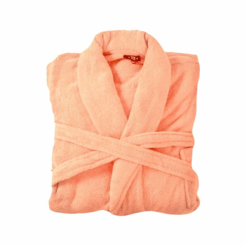 Bademantel flauschig » Saunamantel in Teddy-Plüsch Qualität » leichter/dünner Morgenmantel 100 cm lang » unisex - Lachsfarben