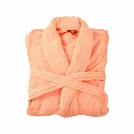 Bademantel flauschig » Saunamantel in Teddy-Plüsch Qualität » leichter/dünner Morgenmantel 100 cm lang » unisex - Lachsfarben