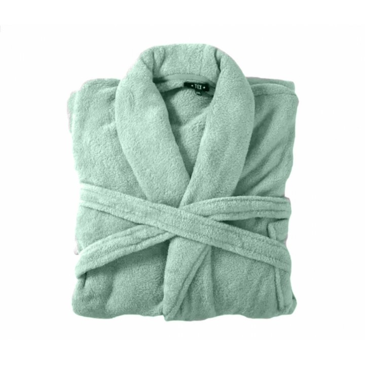 Bademantel flauschig » Saunamantel in Teddy-Plüsch Qualität » leichter/dünner Morgenmantel 100 cm lang » unisex - Mint