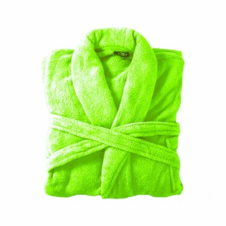 Bademantel flauschig » Saunamantel in Teddy-Plüsch Qualität » leichter/dünner Morgenmantel 100 cm lang » unisex - Neon-Grün