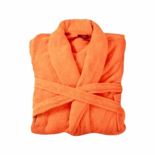 Bademantel flauschig » Saunamantel in Teddy-Plüsch Qualität » leichter/dünner Morgenmantel 100 cm lang » unisex - Orange