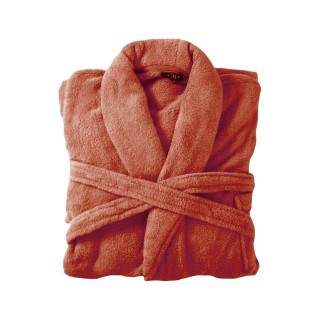 Bademantel flauschig » Saunamantel in Teddy-Plüsch Qualität » leichter/dünner Morgenmantel 100 cm lang » unisex - Rostrot