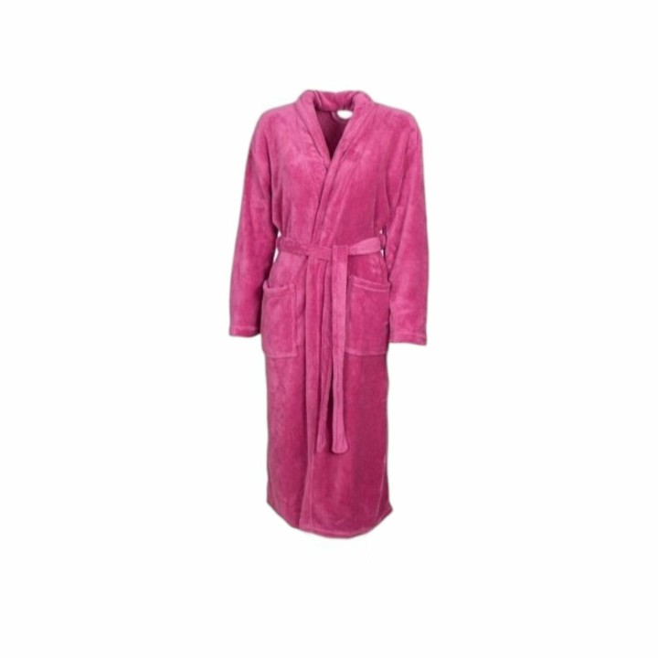 Bademantel knielang » leichter Mikrofaser Saunamantel mit Taschen » Morgenmantel mittellang - Beere / L/XL