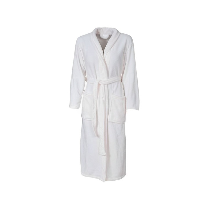 Bademantel knielang » leichter Mikrofaser Saunamantel mit Taschen » Morgenmantel mittellang - Creme / L/XL