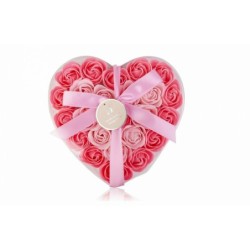 Baderosen Set mit 24x4g in Herzbox » Seifenrosen Geschenkset in 2 rosa Farbtönen » Rosen aus Seife