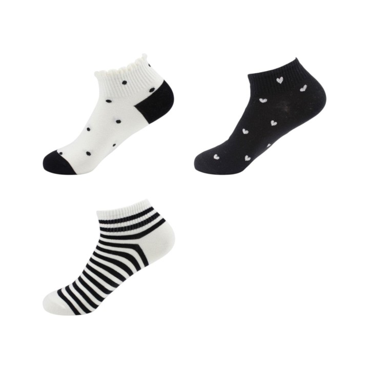 Damen Sneaker Socken 3er Pack » 3 Paar Damen Strümpfe schwarz/weiß » Kurzsocken » Sneackersocken Einheitsgröße 36-41