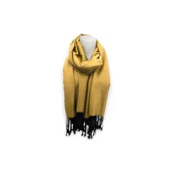 Fransenschal » Winterschal 175 x 70 cm » glänzender Winter Schal » Schal mit schwarzen Fransen - Gold