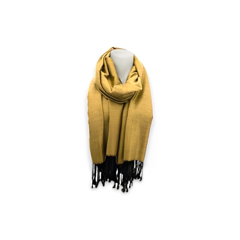 Fransenschal » Winterschal 175 x 70 cm » glänzender Winter Schal » Schal mit schwarzen Fransen - Gold