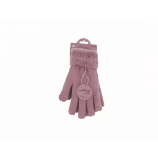Gefütterte Damen Strickhandschuhe » Teddy Winterhandschuhe » Fingerhandschuhe Super Soft - Rosa