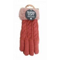 Gefütterte Strickhandschuhe » Teddy Winterhandschuhe mit Strickmuster » Fingerhandschuhe Super Soft mit Strickoptik - Rot