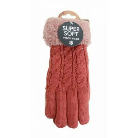 Gefütterte Strickhandschuhe » Teddy Winterhandschuhe mit Strickmuster » Fingerhandschuhe Super Soft mit Strickoptik - Rot