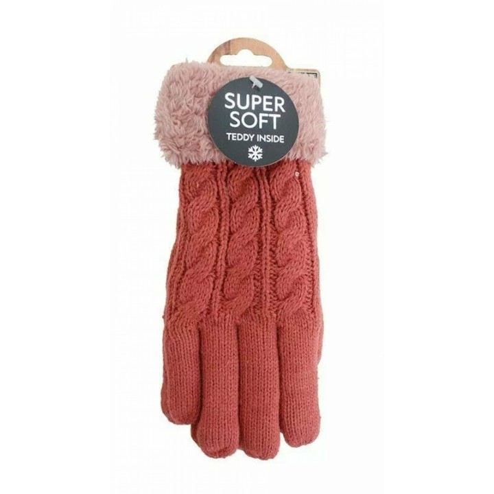 Gefütterte Strickhandschuhe » Teddy Winterhandschuhe mit Strickmuster » Fingerhandschuhe Super Soft mit Strickoptik - Rot