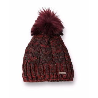 Günstige Strickmütze mit Glitzer » warme Wintermütze mit Fleece Innenfutter » Bommelmütze mit feinen Glitzerfäden - Rot