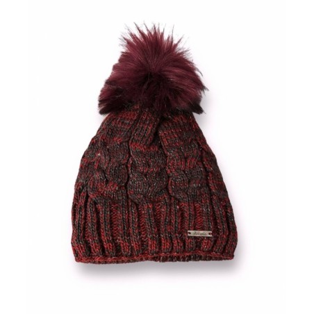 Günstige Strickmütze mit Glitzer » warme Wintermütze mit Fleece Innenfutter » Bommelmütze mit feinen Glitzerfäden - Rot