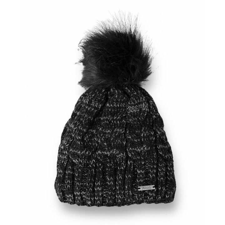 Günstige Strickmütze mit Glitzer » warme Wintermütze mit Fleece Innenfutter » Bommelmütze mit feinen Glitzerfäden - Schwarz