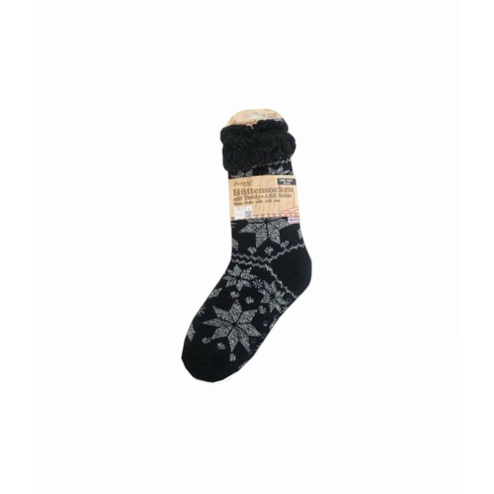Hüttensocken » Kuschelsocken » Anti Rutsch Socke » Winter Hausschuhe » Strick Fleece in schwarz/weiß - Motiv 1