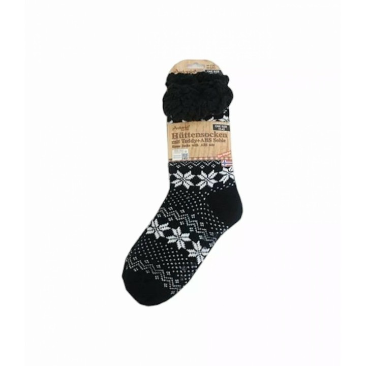 Hüttensocken » Kuschelsocken » Anti Rutsch Socke » Winter Hausschuhe » Strick Fleece in schwarz/weiß - Motiv 12