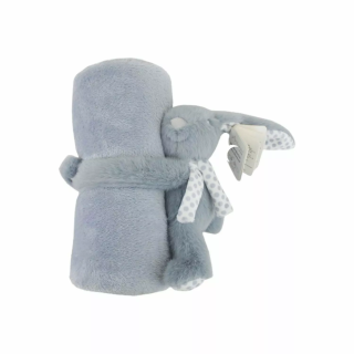 Kinder Kuscheldecke Set » Baby Plüsch Decke mit Stofftier Hase » Geschenkidee für Kleinkinder - Blau