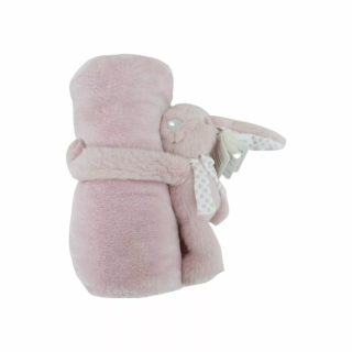 Kinder Kuscheldecke Set » Baby Plüsch Decke mit Stofftier Hase » Geschenkidee für Kleinkinder - Rosa