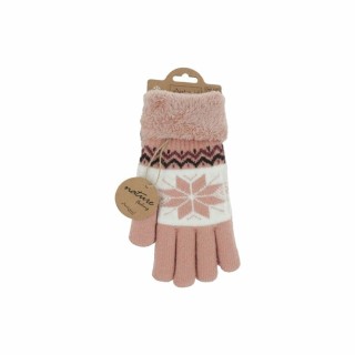 Winter Damen Handschuhe » Fingerhandschuhe Schneeflocke » Gefütterte Teddy Winterhandschuhe » Strickhandschuhe flauschig & wa
