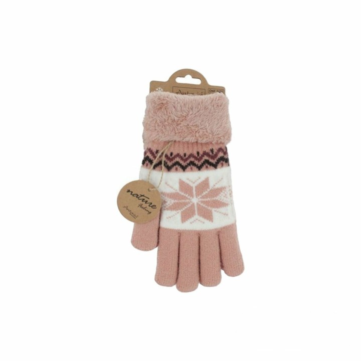 Winter Damen Handschuhe » Fingerhandschuhe Schneeflocke » Gefütterte Teddy Winterhandschuhe » Strickhandschuhe flauschig & wa