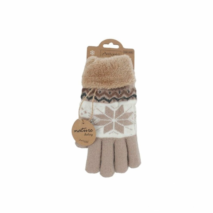 Winter Damen Handschuhe » Fingerhandschuhe Schneeflocke » Gefütterte Teddy Winterhandschuhe » Strickhandschuhe flauschig & wa