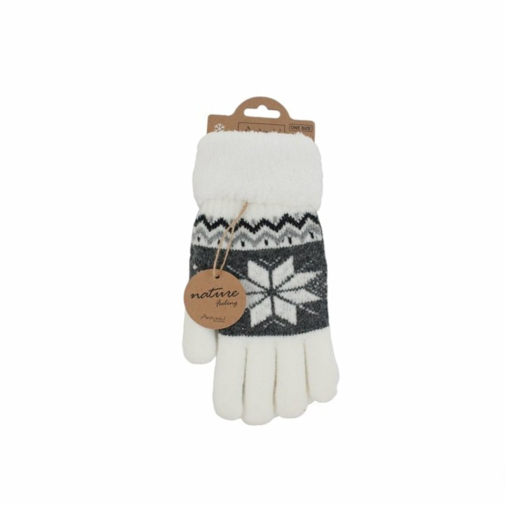 Winter Damen Handschuhe » Fingerhandschuhe Schneeflocke » Gefütterte Teddy Winterhandschuhe » Strickhandschuhe flauschig & wa