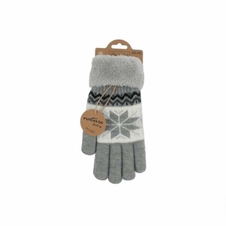 Winter Damen Handschuhe » Fingerhandschuhe Schneeflocke » Gefütterte Teddy Winterhandschuhe » Strickhandschuhe flauschig & wa