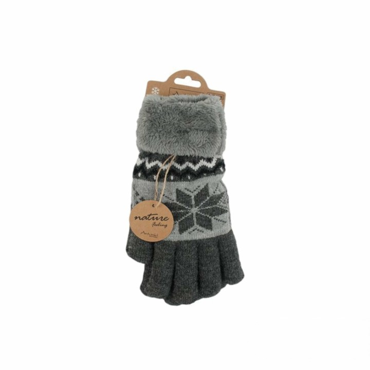Winter Damen Handschuhe » Fingerhandschuhe Schneeflocke » Gefütterte Teddy Winterhandschuhe » Strickhandschuhe flauschig & wa