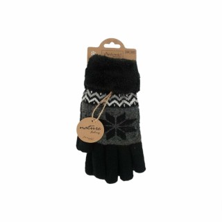 Winter Damen Handschuhe » Fingerhandschuhe Schneeflocke » Gefütterte Teddy Winterhandschuhe » Strickhandschuhe flauschig & wa