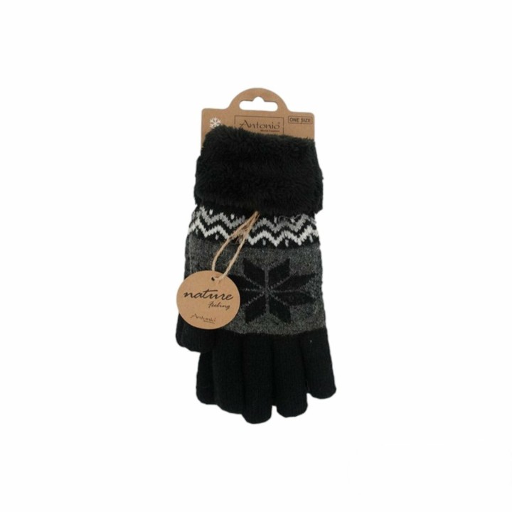 Winter Damen Handschuhe » Fingerhandschuhe Schneeflocke » Gefütterte Teddy Winterhandschuhe » Strickhandschuhe flauschig & wa