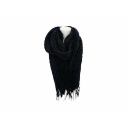 Winter Damen Schal » Fransenschal 220 x 72 cm » Damenschal in Faltenoptik » Winterschal Soft Cashmera Plissee - Schwarz