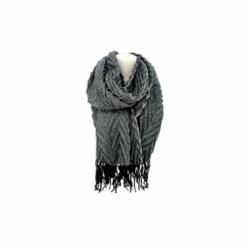 Winter Damen Schal » Fransenschal 220 x 72 cm » Damenschal in Faltenoptik » Winterschal Soft Cashmera Plissee - Schwarz-Weiß