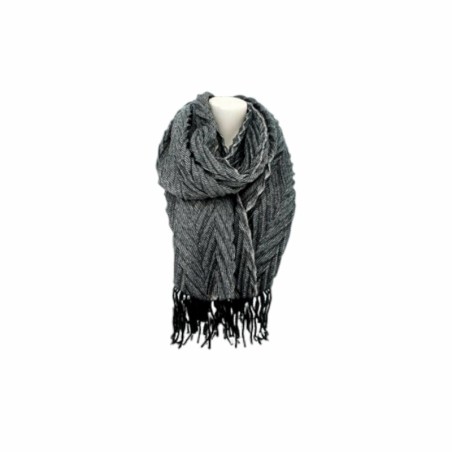 Winter Damen Schal » Fransenschal 220 x 72 cm » Damenschal in Faltenoptik » Winterschal Soft Cashmera Plissee - Schwarz-Weiß
