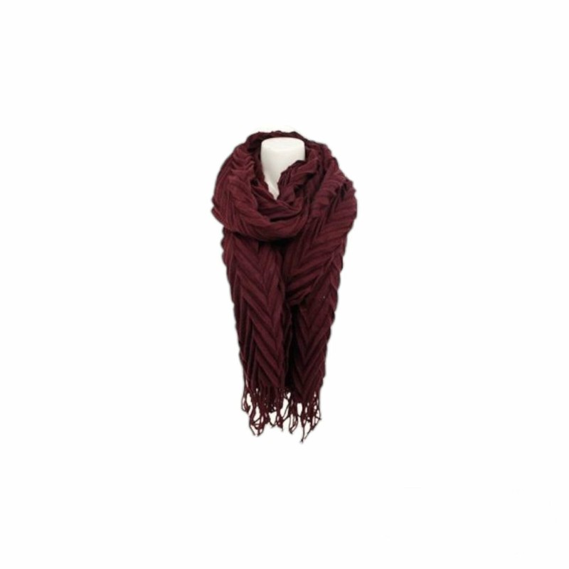 Winter Damen Schal » Fransenschal 220 x 72 cm » Damenschal in Faltenoptik » Winterschal Soft Cashmera Plissee - Weinrot