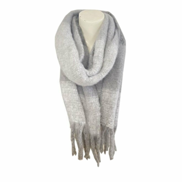 Winter Damen Schal » Winterschal Dreads Faith » warmer Damenschal mit Fransen » Winter Volumen Schal - Dunkelgrau/Hellgrau